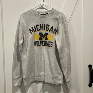 Michigan Wolverines Women’s Gray Crewneck Sweatshirt Distressed Graphic - Small